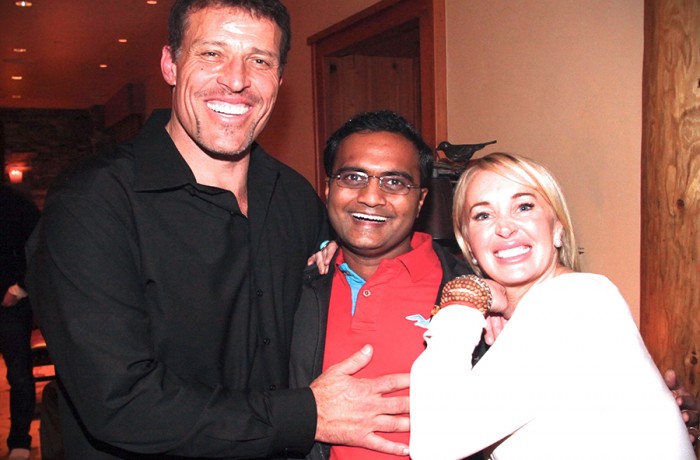 Praveen Narra with Tony Robbins and Sage Robbins