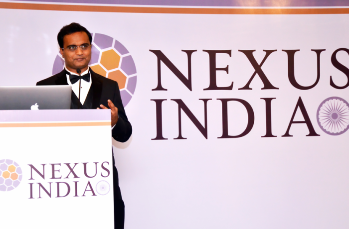 Praveen Narra speaking at Nexus India Launch Event